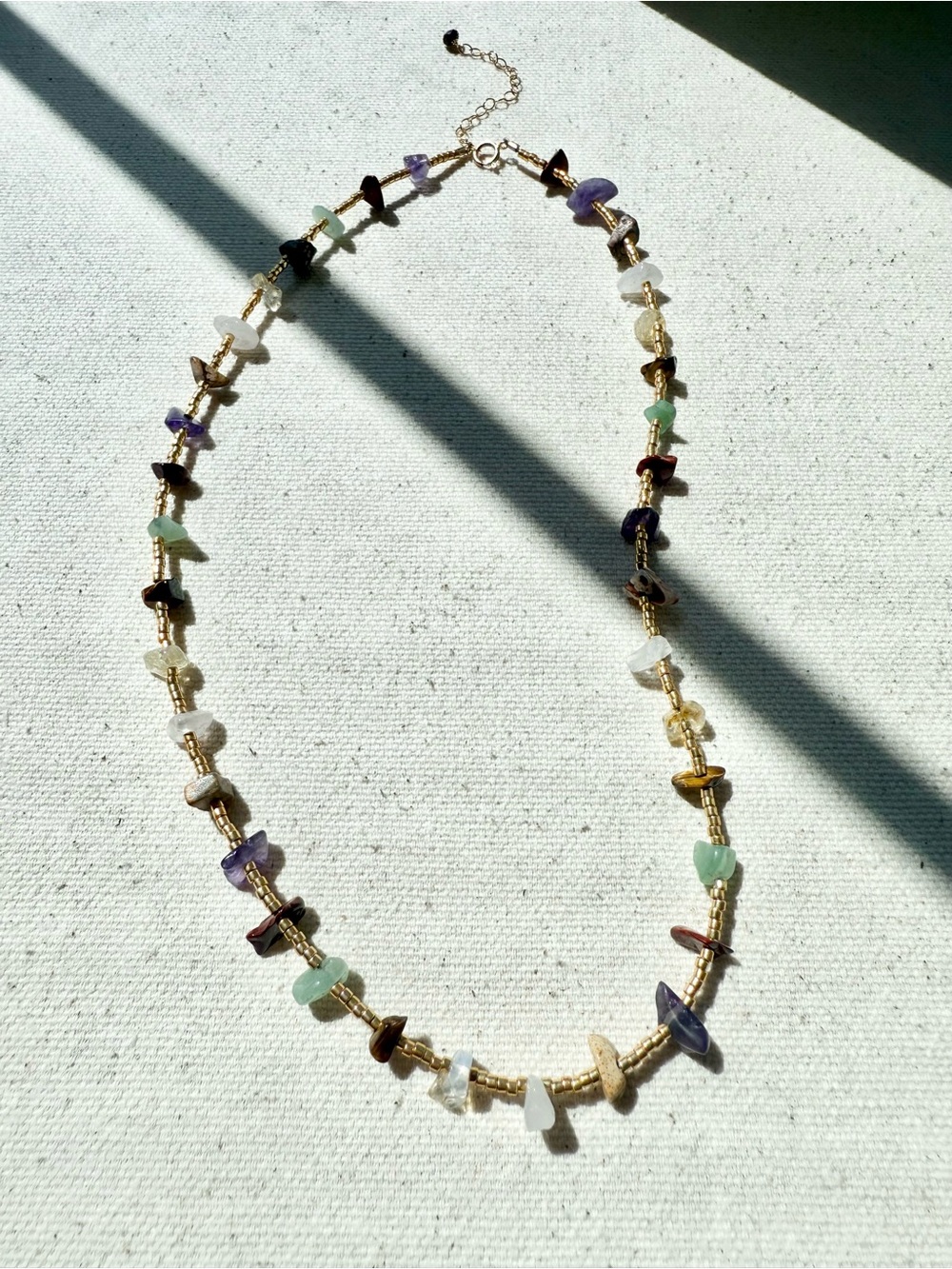 Colorful Natural Stone & Gold Bead Necklace Gemstone Chip Rock Necklace